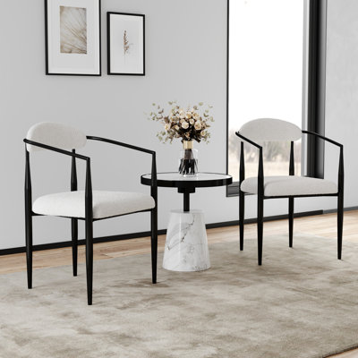 Of 2 Dining Chairs In Mid-Century Design, Round With Upholstery And Black Metal Legs For Home 2Pcs Modern Chairs, Frame Kitchen &