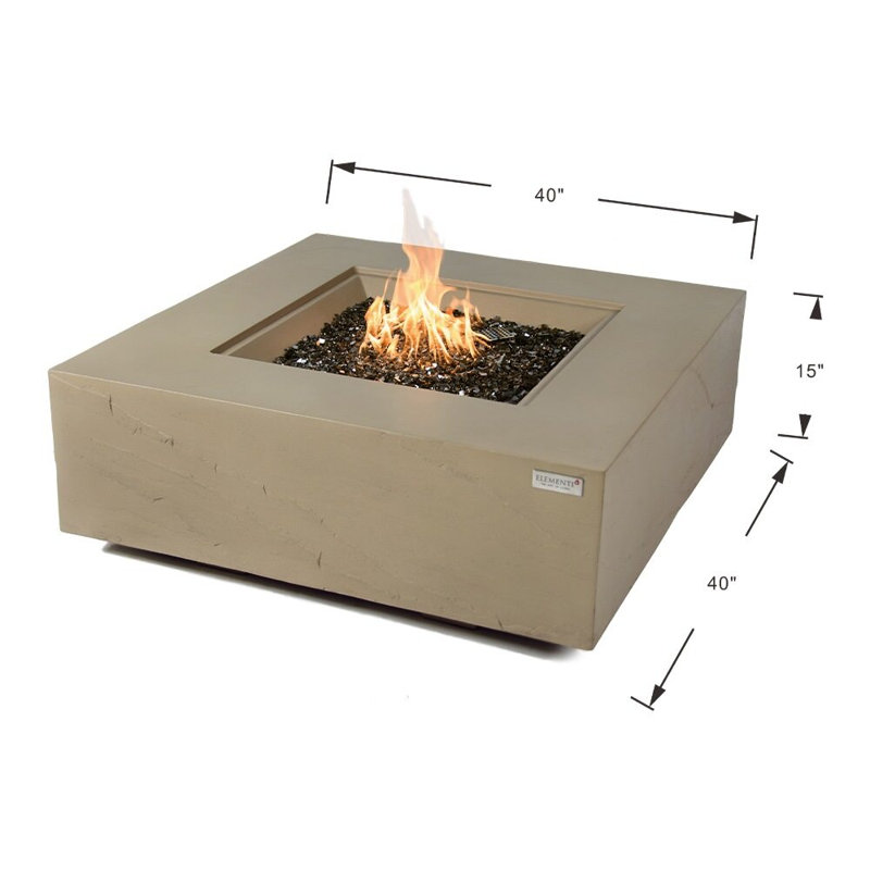 Square Concrete Smokeless Fire Pit Table, Natural Gas, Sunlight Yellow