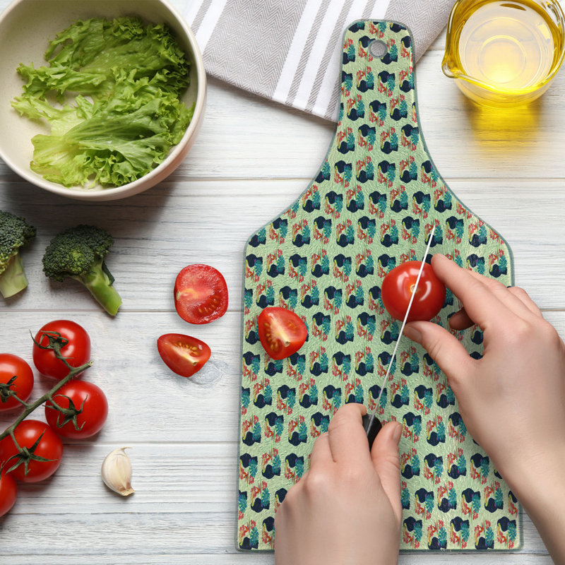 Ambesonne Tropical Tempered Glass Cutting Board Toucan and Exotic Botany Cream Multicolor