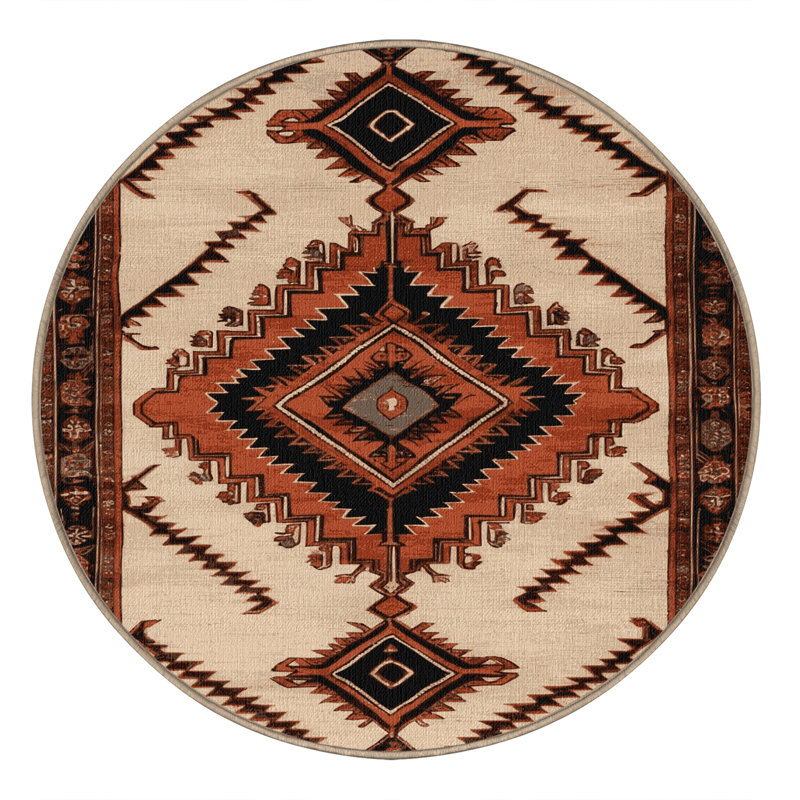 Tapis beige lavable à la machine, Rond 3 pi