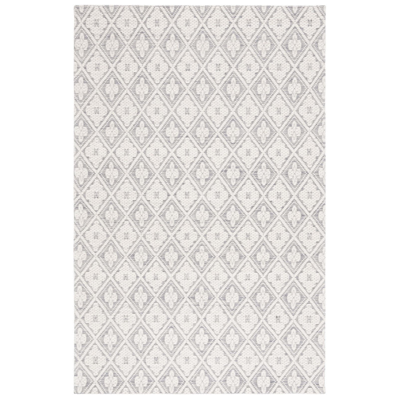 Tapis géométrique fabriqué à la main gris / ivoire Hankison, Rectangle de 5 pi x 8 pi