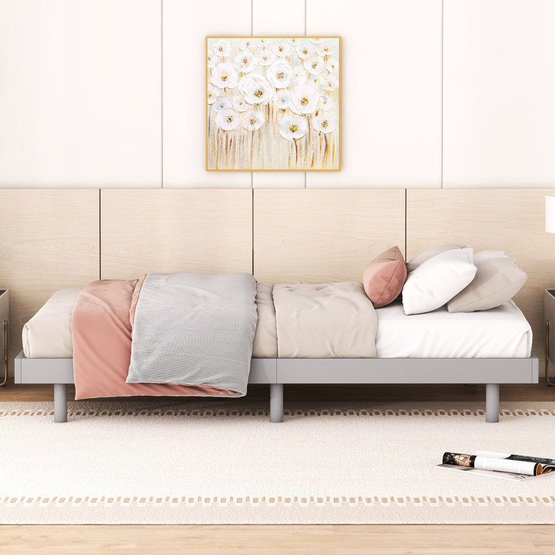 Twin Size Bed In Elegant Grey With A Floating Platform For Bedroom Frame Beds