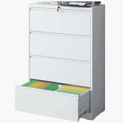 4 Drawer Lateral File Cabinet, Heavy Duty Metal Filing Cabinet, 35.4 Inch Wide Locking File Cabinet for Home Office, Space-Saving Vertical Storage with Anti-Tip Interlock, for Letter/Legal/A4 Files