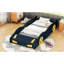 Lit simple en forme de voiture de course avec rangement et robustesse - bleu foncé + jaune, conçu pour le confort de la chambre à coucher