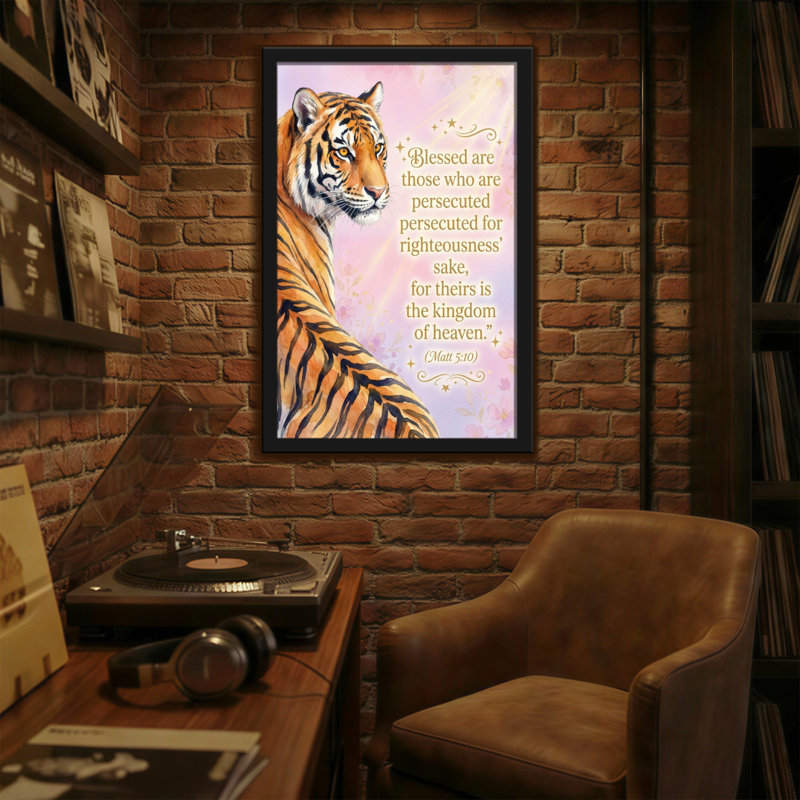 Tigre tendance avec verset de la Bible sur fond pastel, H 36 po x l 24 po