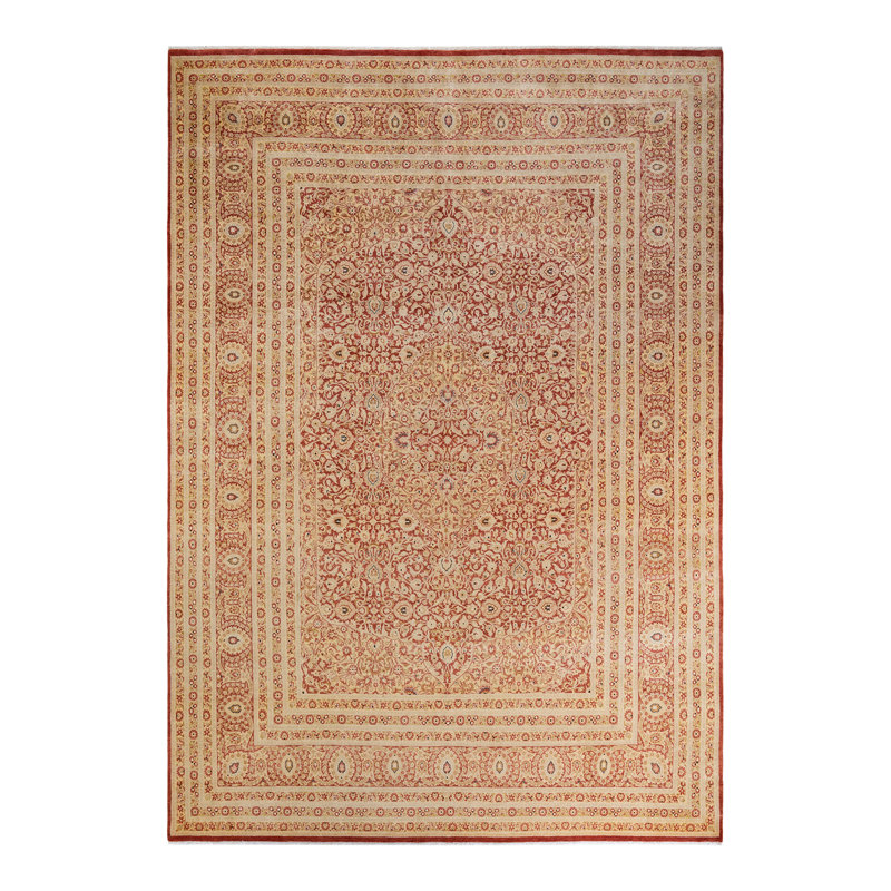Tapis unique noué à la main orange de 9 pi 1 po x 12 pi 7 po Olesen