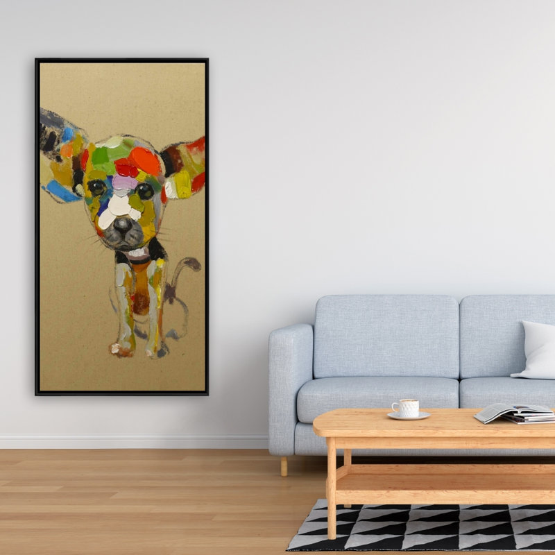 Abstrait chihuahua coloré - toile encadrée 24 po x 48 po