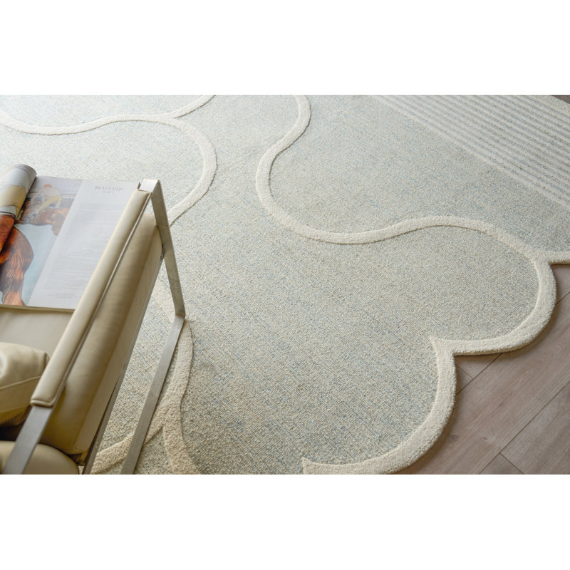 Shell Hand Tufted New Zealand Wool Blue/Ivory Area Rug, 10'X14'