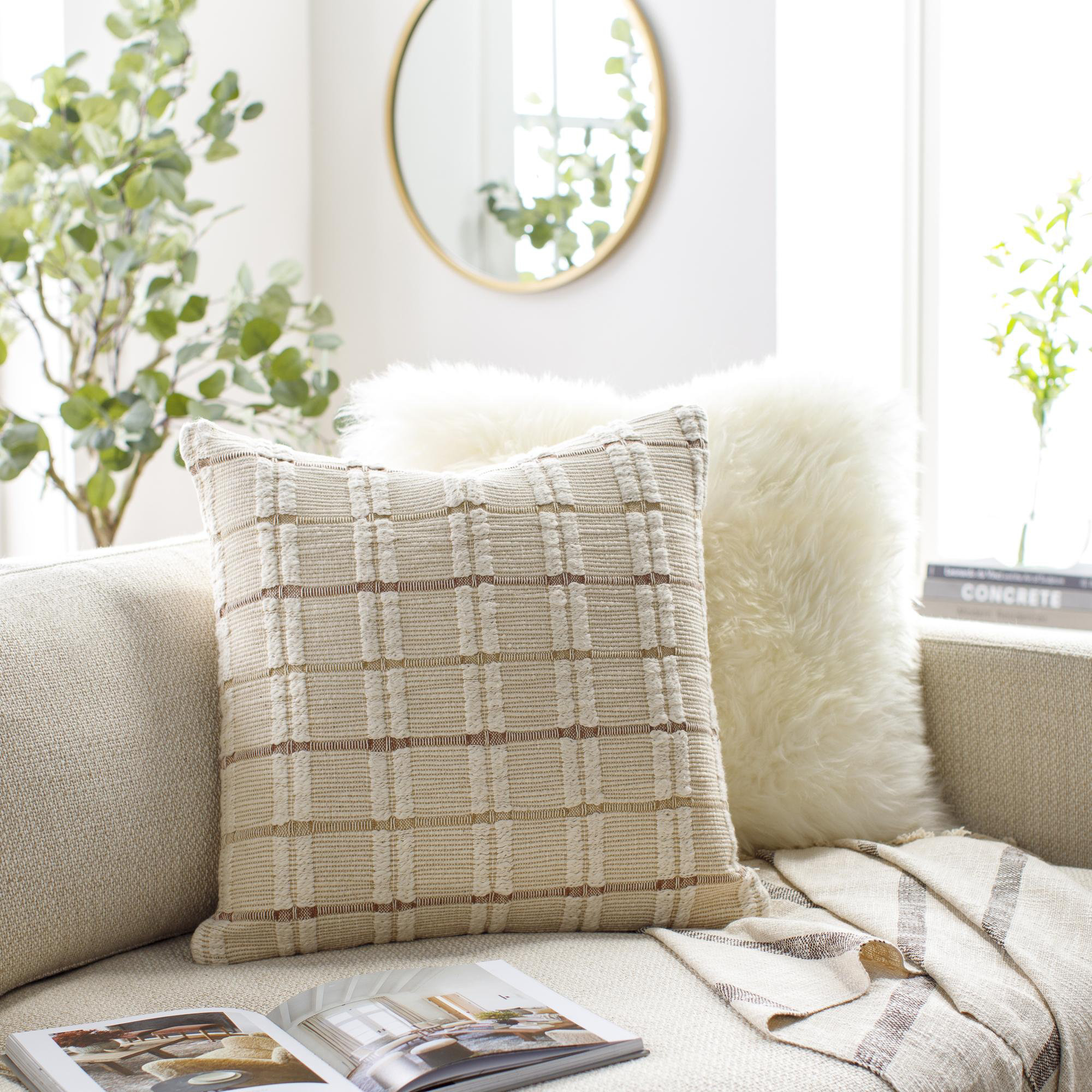 Gayla Textured Throw Pillow, Down, 20" x 20"