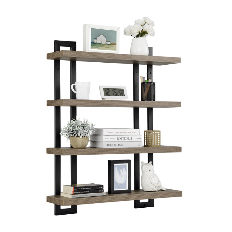 Machiko Wide 4-Tier Floating Wall Shelf, Walnut