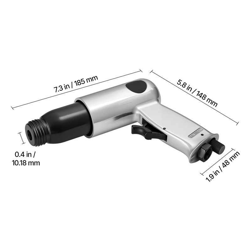Marteau pneumatique, marteau pneumatique de 3500 BPM avec course de 2,76 pouces et ciseaux 4PCS à tige ronde, ciseau pneumatique compact à poignée pistolet, outil pour couper le poinçonnage