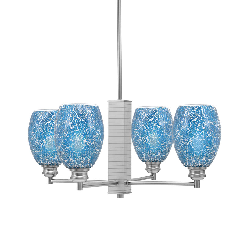 Lustre à 4 lumières Edge avec verre fusion 5 po, Nickel brossé, Turquoise