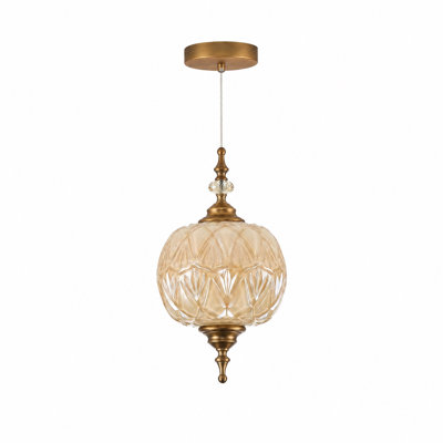 63*8.1 1‑Light Amber Cut‑Glass Mini Pendant Light