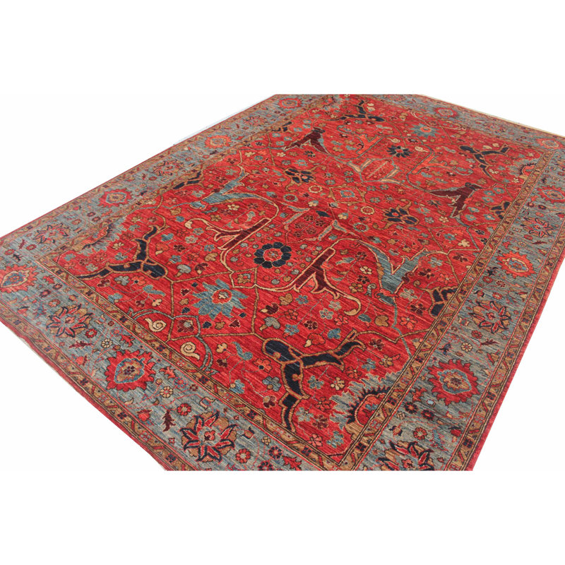 Tapis unique rouge / bleu / beige de 6 pi x 8 pi 8 po