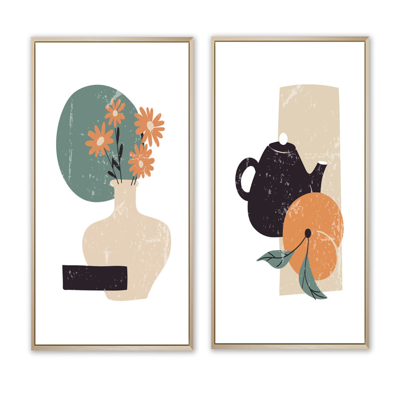 «Retro House Decor Still Life I», ensemble de 2 impressions, H 20 po x l 24 po x P 1 po, Toile avec cadre brun
