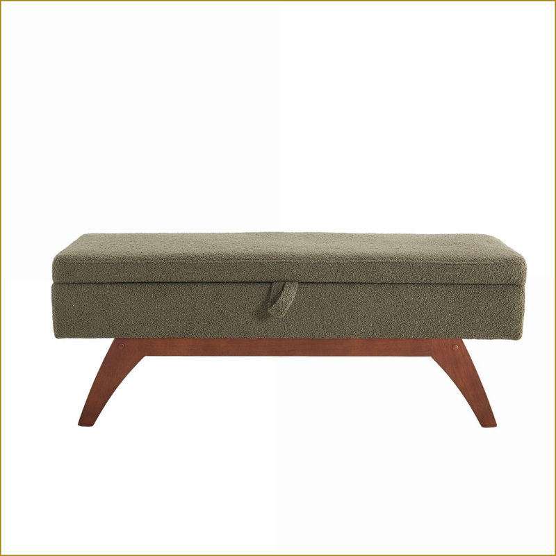 Repose-pieds avec rangement - Pieds en bois massif en tissu Teddy pour la chambre à coucher | Bois massif, Vert