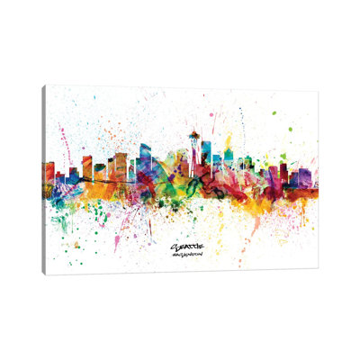 Seattle Washington Skyline Splash by Michael Tompsett - 1 Piece Wrapped Canvas Painting