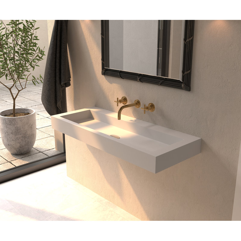 Badeloft 47.2" x 18.8" Stone Resin Wall Mounted Bathroom Sink with Overflow WT-06-XXL-G in Glossy White, Gloss White