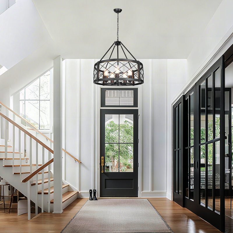 20,28 po Lustre tambour 5 lumières Farmhouse, Noir mat
