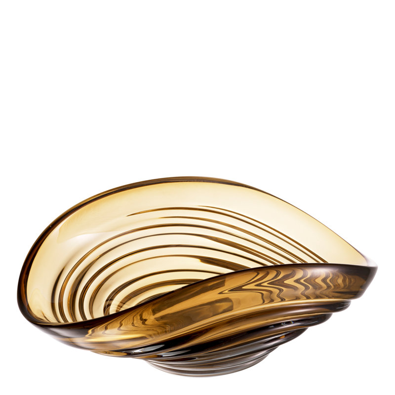 Bol décoratif en verre fait à la main Pheadra, Brun, H 6,3 po x l 15,75 po x P 10,24 po