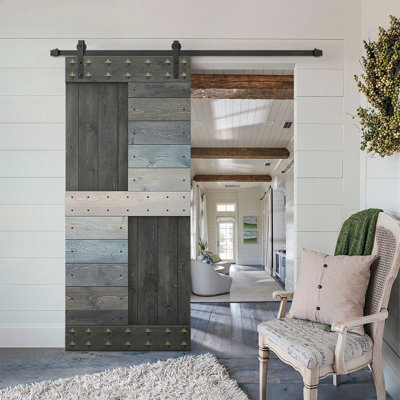 Paneled Wood DIY Barn Door with Installation Hardware Kit and Clavos