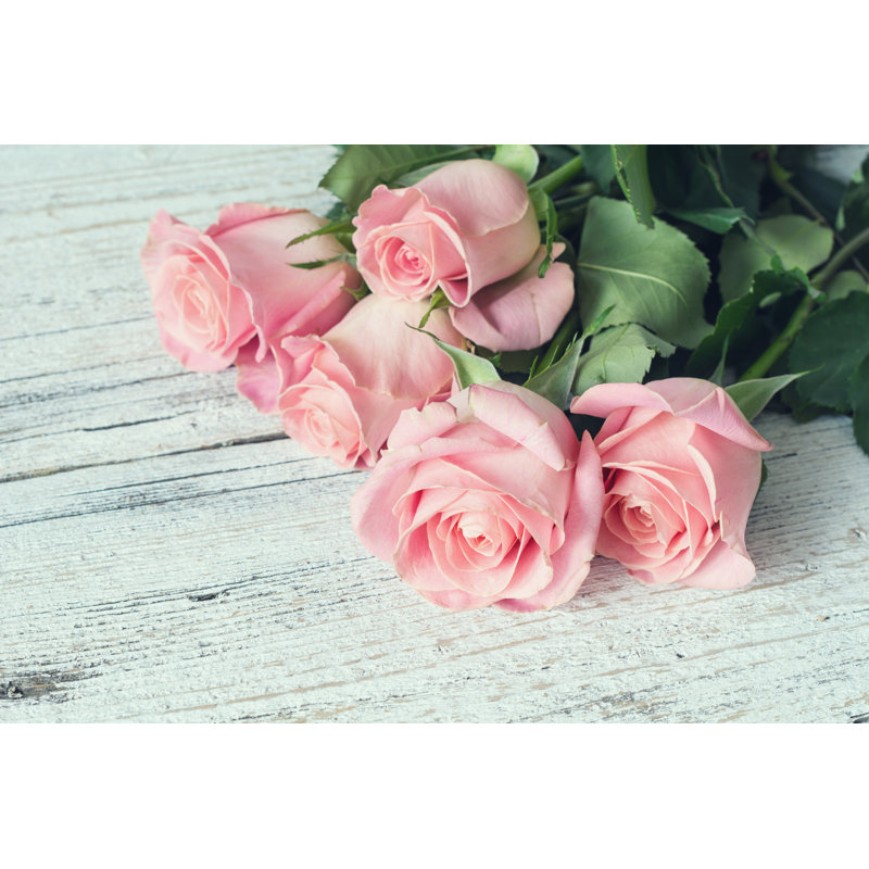 Roses on Wooden Background - Wrapped Canvas Photograph, 61cm H x 91cm W x 3.8cm D