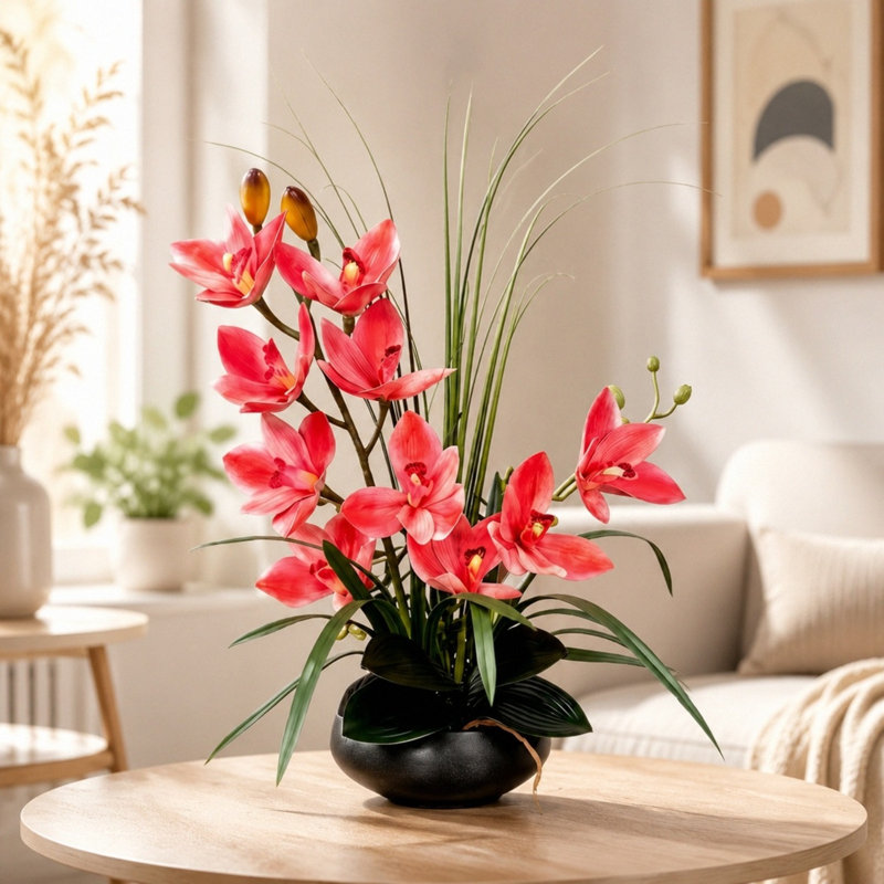Orchidées artificielles en pot de 21 pouces, bonsaï orchidées décoratives avec technologie Real Touch, orchidées artificielles / artificielles qui semblent réelles pour les décorations de table