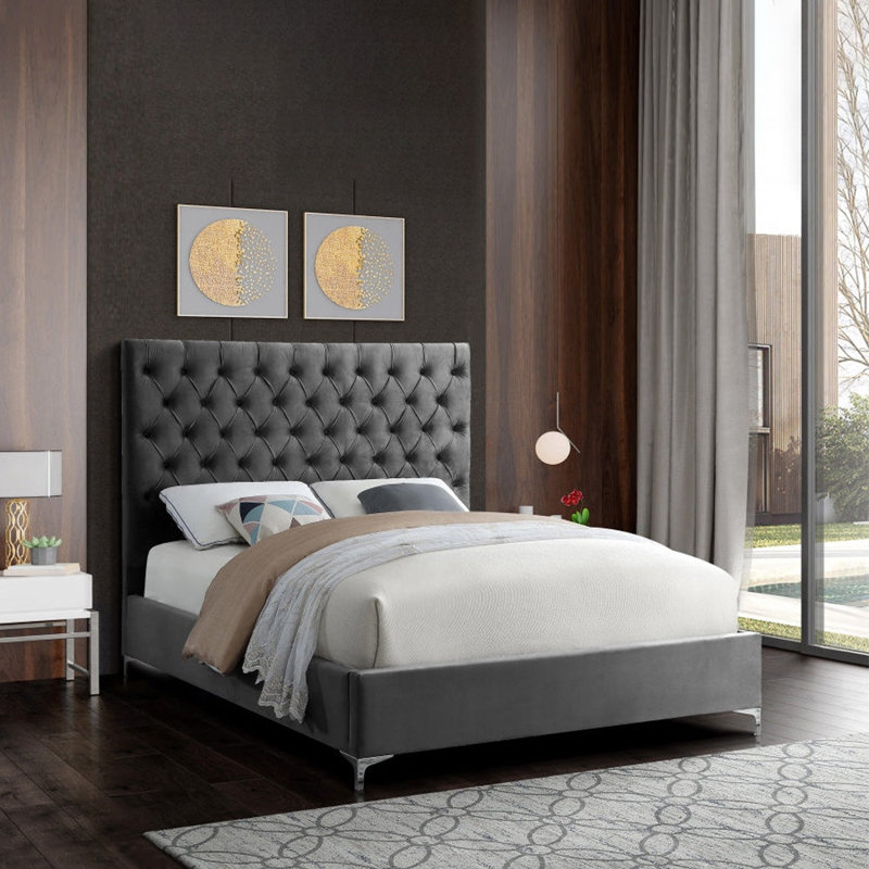 Tête de lit capitonnée Croft Velvet Bed, gris