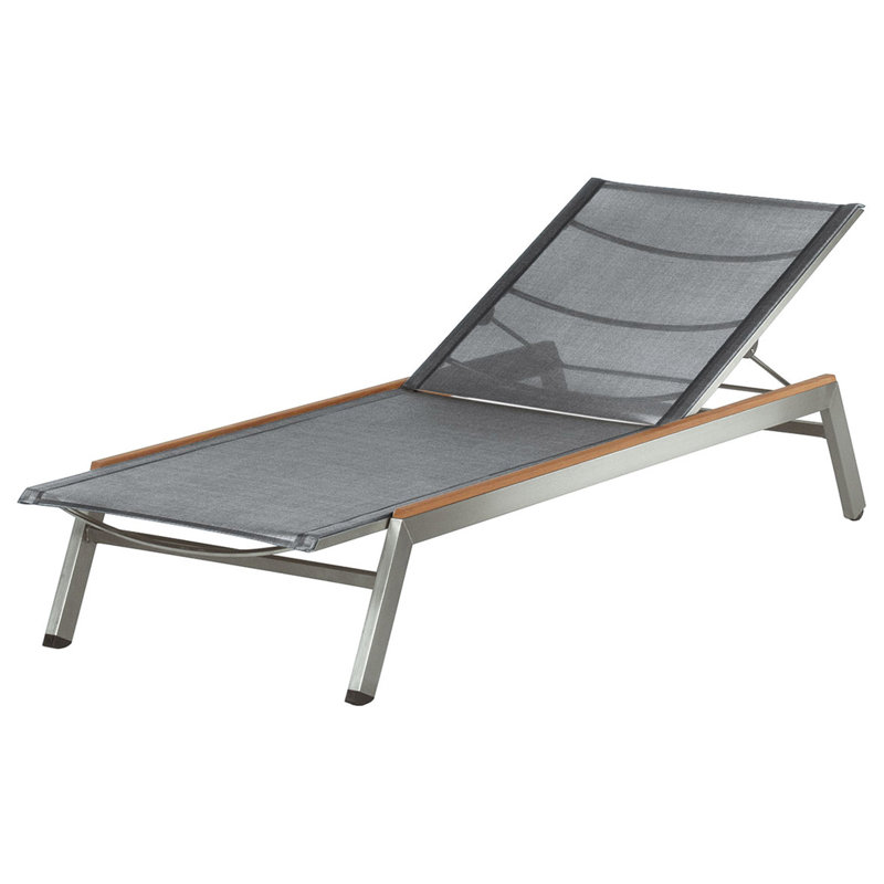 Equinox Steel & Teak Lounger, Platinum