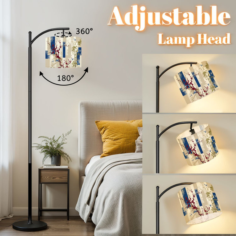Lampe sur pied à arc avec abat-jour réglable Fleurs de cerisier japonaises Fleur de cerisier Mahjong Lovers