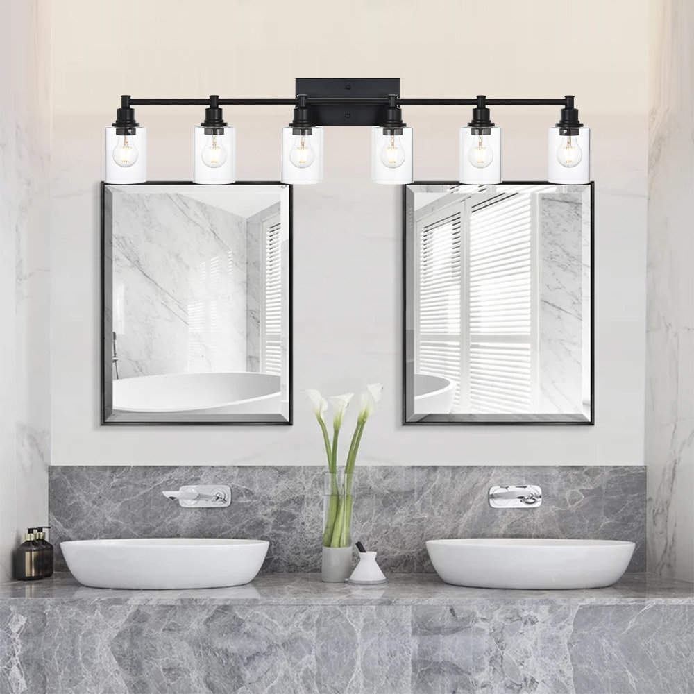6 - Light Dimmable Black/Clear Vanity Light Latitude Run®