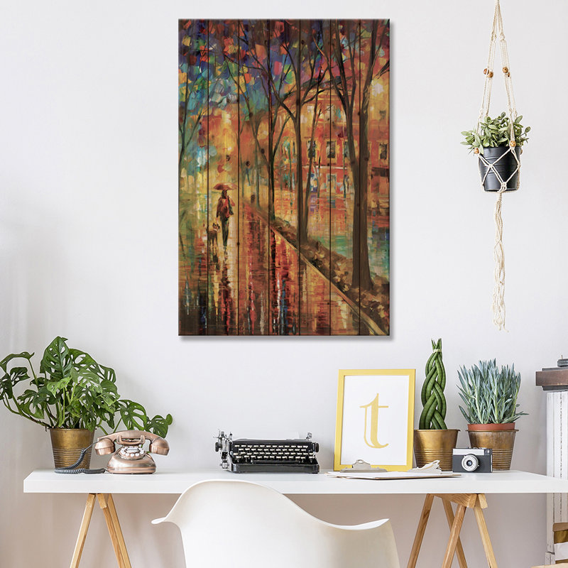 «Walk with Dog» - Reproduction de giclée sur toile tendue avec châssis, H 26 po x l 18 po x p 1,5 po, Sans cadre