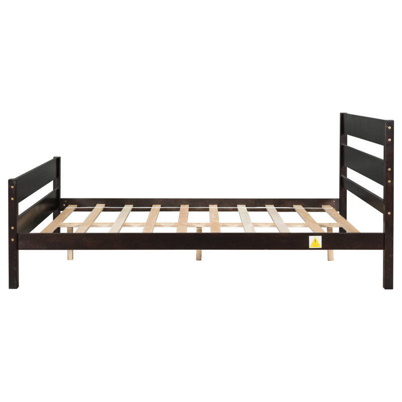 Très grand lit avec tête et pied de lit hauts, lit en bois de pin avec cadre de lit renforcé, brun riche