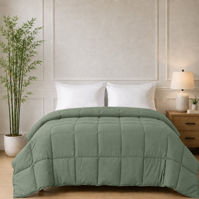Couette réversible en bambou toutes saisons, garnie de duvet et de fibres synthétiques, Complète, Olive