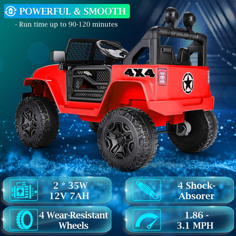 12V Electric Kids Ride On Jeep Car Vehicle with Parent Remote Control,Safety Belt,Light,Music Player, Red