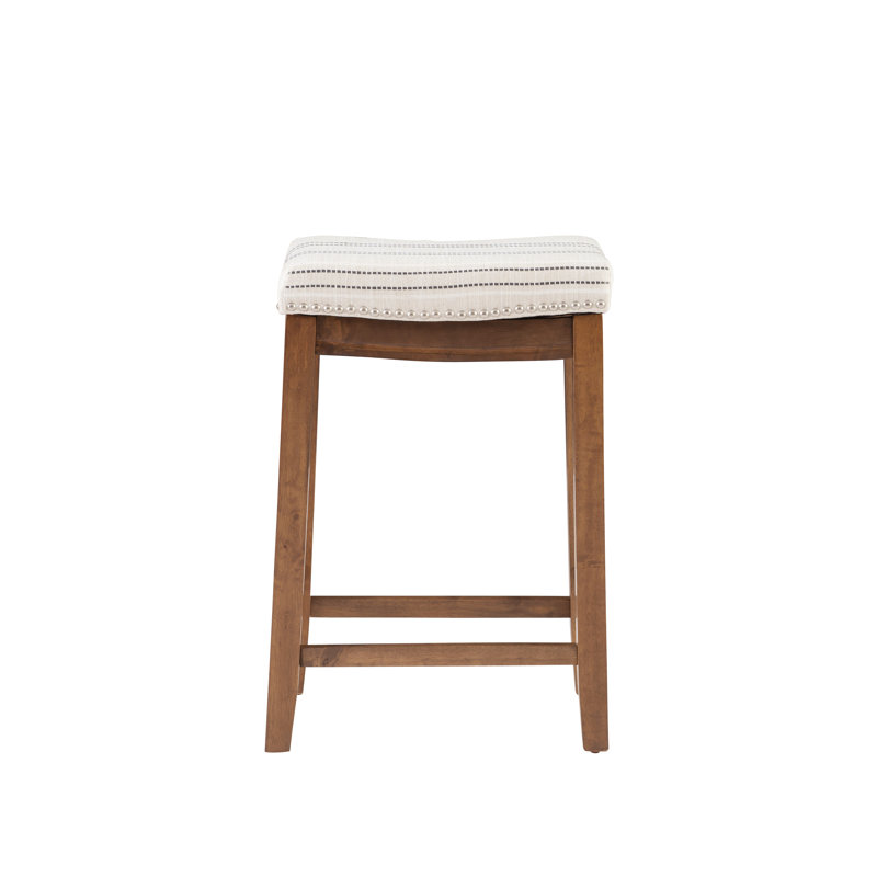 Bartonville Counter & Bar Solid Wood Backless Stool with Upholstered Seat, Counter Stool (26.5" Seat Height)