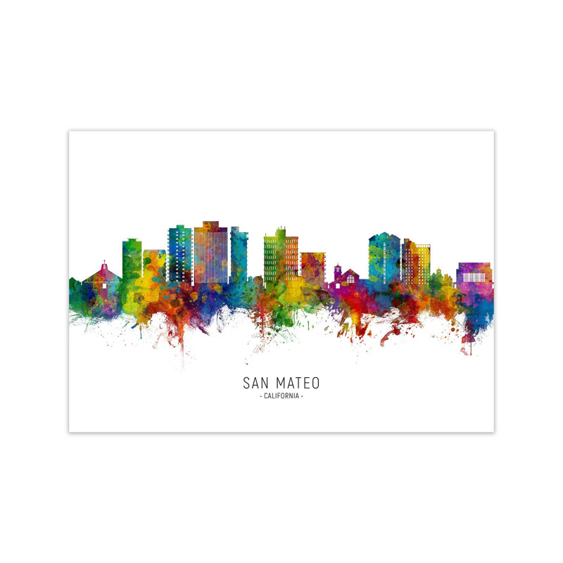 San Mateo California Skyline by Michael Tompsett - Print, Unframed, 30cm H x 42cm W x 1cm D