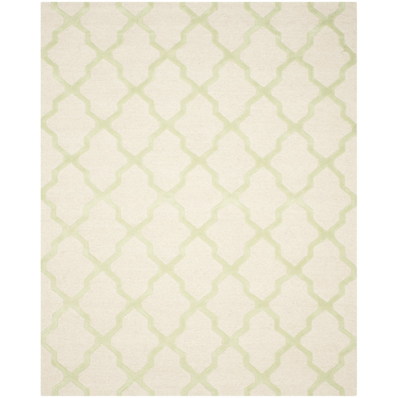 Cannen Hand Tufted Wool Geometric Rug, Rectangle 8' x 10', Ivory/Light Green