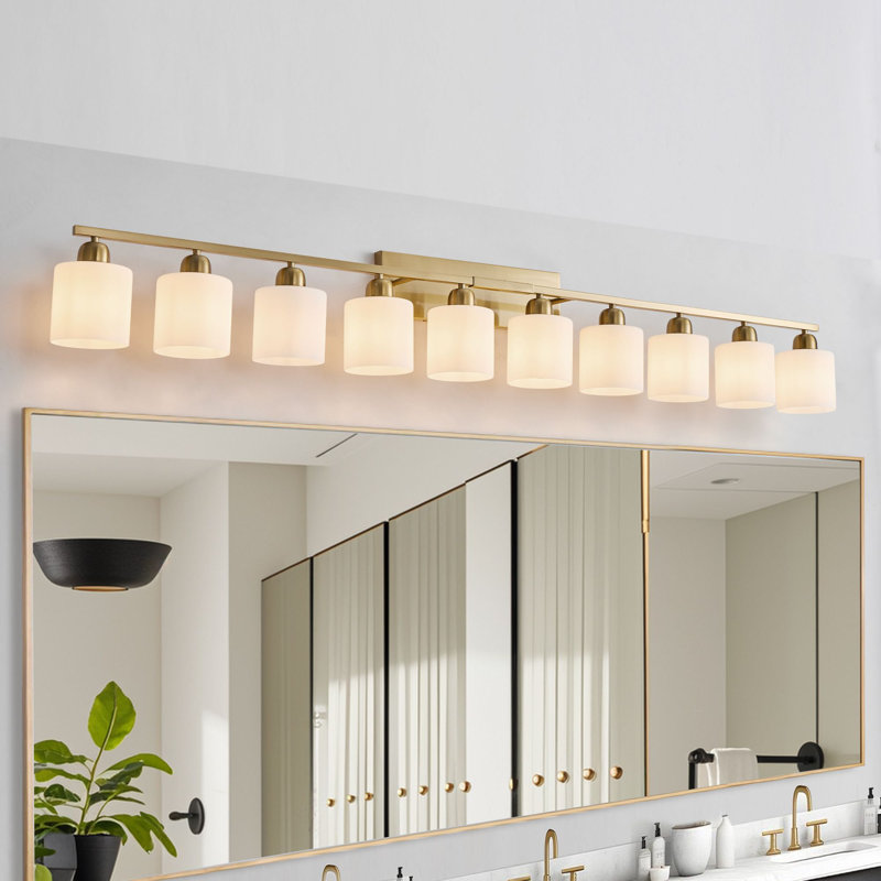 10-Light Modern Bathroom Vanity Light, E26 Socket (Bulbs Not Included), Gold, 10 Lights, 9.4" H x 65" W x 6.7" D