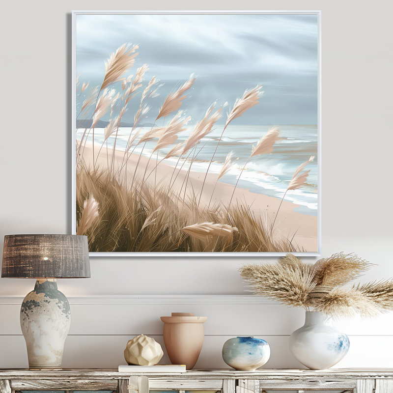«Beach Scene With Tall Pampas Grass I», reproduction d'art sur la plage, H 30 po x l 30 po x P 1 po