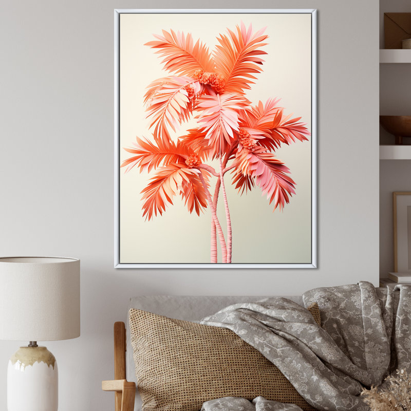 Palmier sérénité sur toile, H 32 po x l 16 po x P 1 po, Cadre flottant blanc