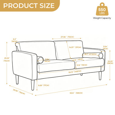 Carmelinda 62.7'' Square Arm Loveseat