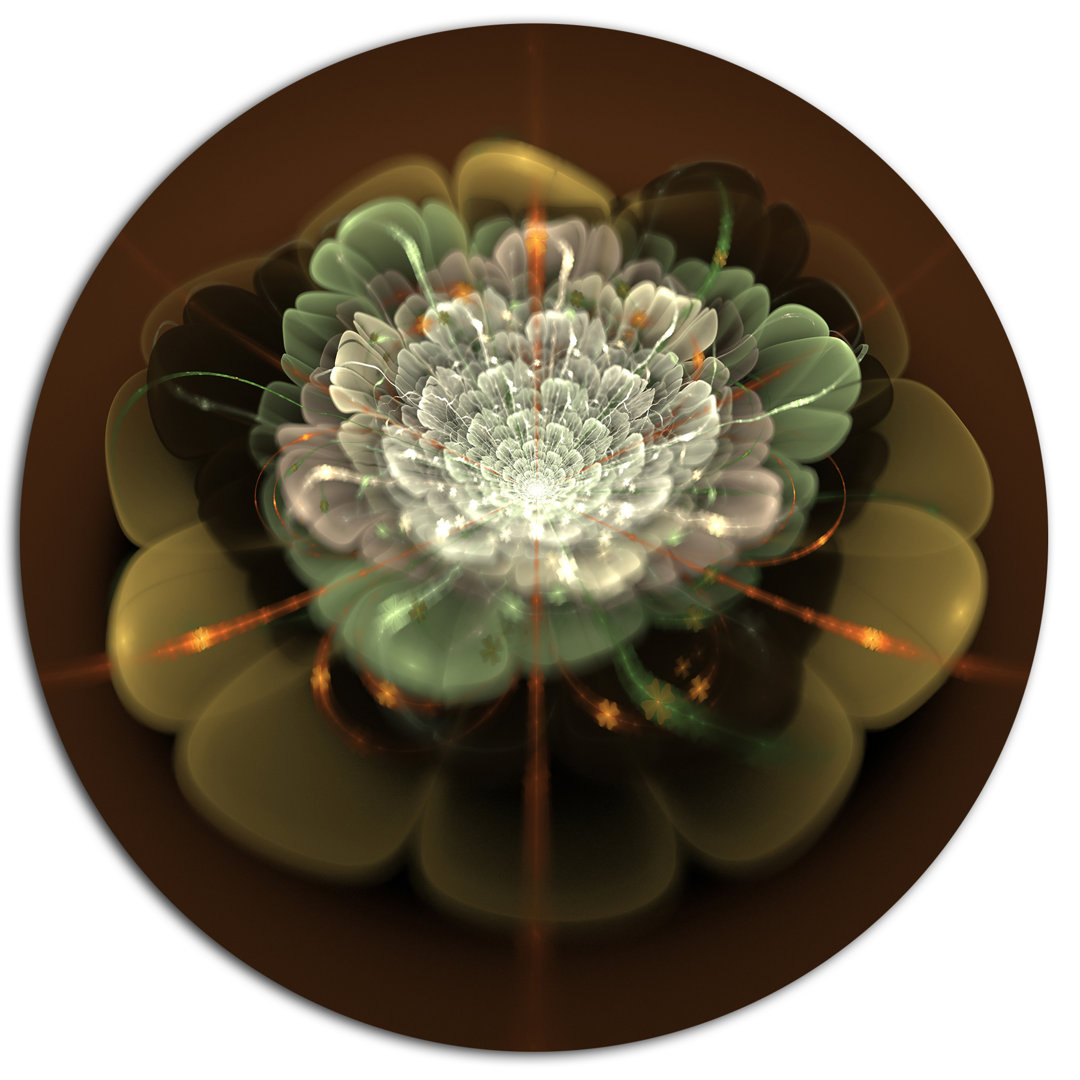 'White Fractal Flower on Brown' Graphic Art Print on Metal Design Art 