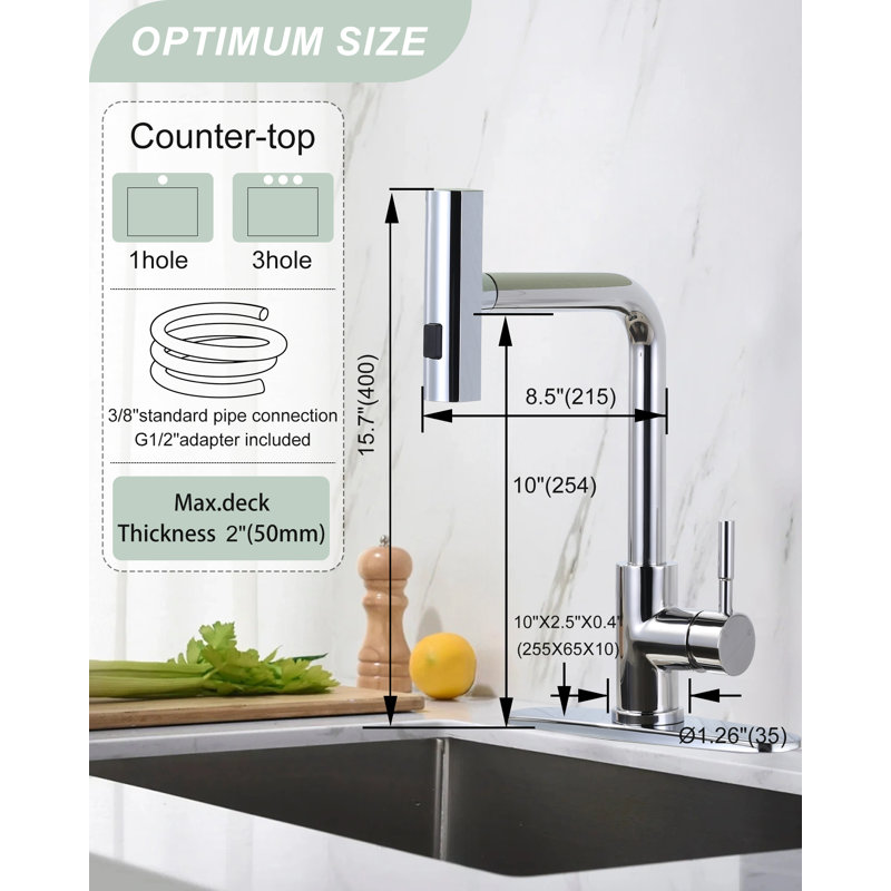 13.5 In. Single Handle Waterfall Pull Down Sprayer Kitchen Faucet With 360° Degree Spout Swivel In Polished Chrome
