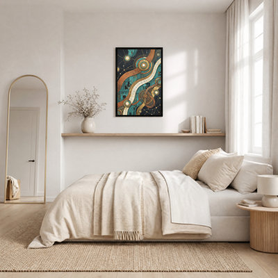 Tableau sur toile à motifs circulaires abstraits turquoise et bronze