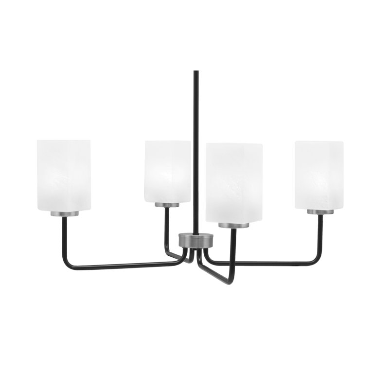 Lustre 4 lumières Amarmula, noir mat et finition graphite, verre carré de 3,5 po en marbre blanc, Noir / nickel, Blanc