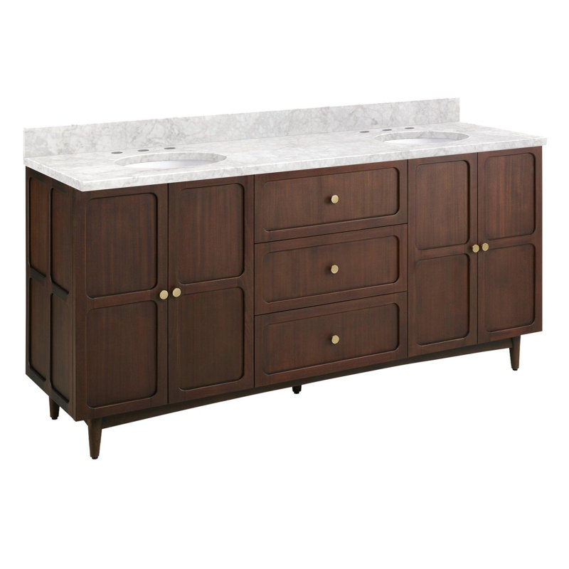 Delavan Double Bathroom Vanity, Carrara Marble, 72"