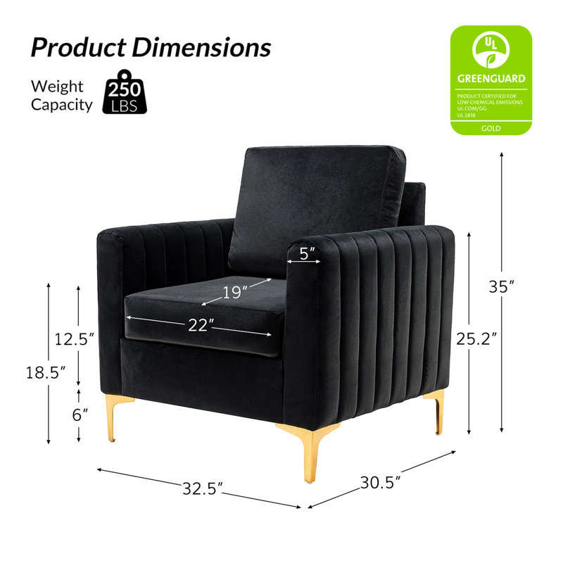 Gillette Upholstered Tufted Velvet Club Chair, Black