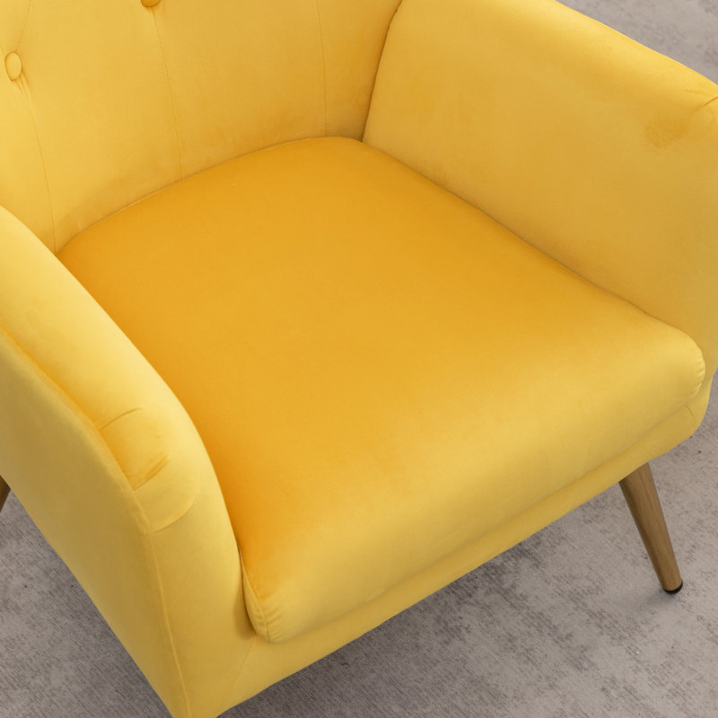 Élégante chaise jaune avec dossier en velours capitonné, Jaune