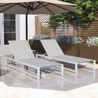 Set of 2 5-Position Adjustable Aluminum Chaise Lounges with PVC-coated polyester Mesh, 400lbs Capacity